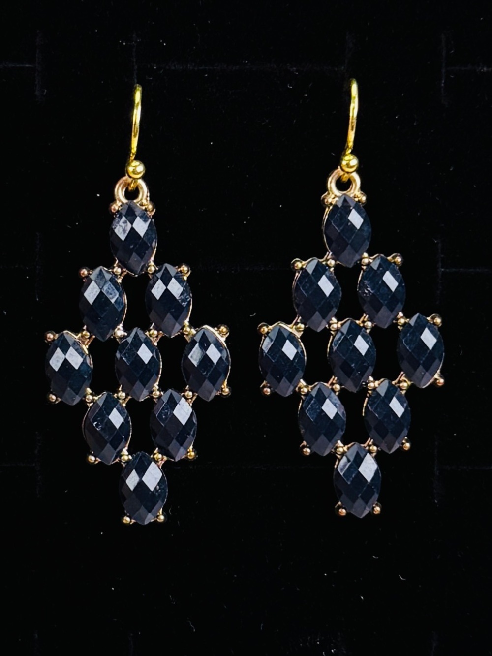 Pretty Blackish Blue and goldtone pierced earrings
